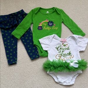 Baby Girl Green and White St. Patrick's Day Set
